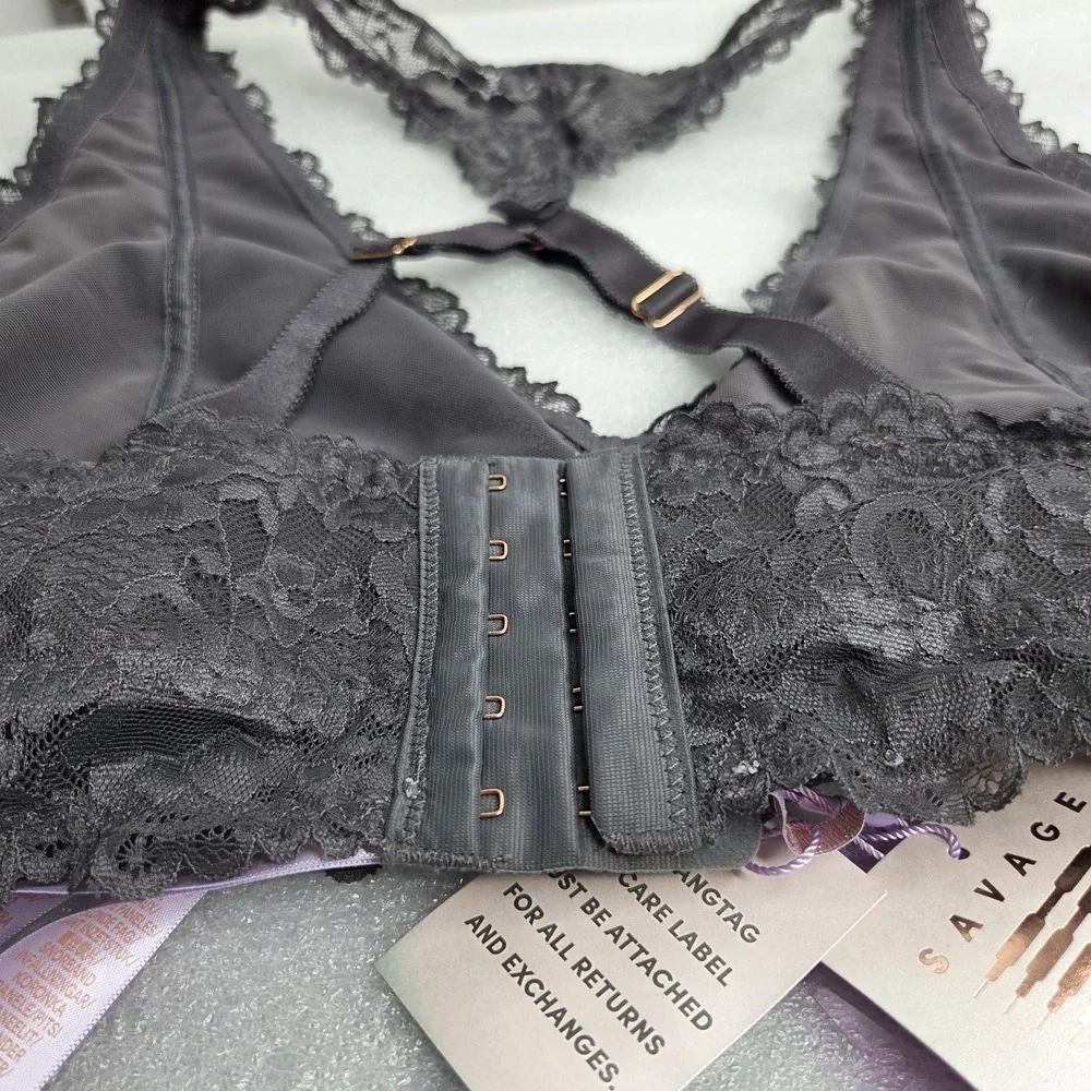Savage X Fenty Black Floral Lace Racerback Bralette Size 3X NWT - Picture 6 of 7